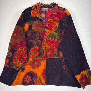 Chico's Colorful Patchwork Quilted Silk Blend Jacket Size 2 Bohemian style